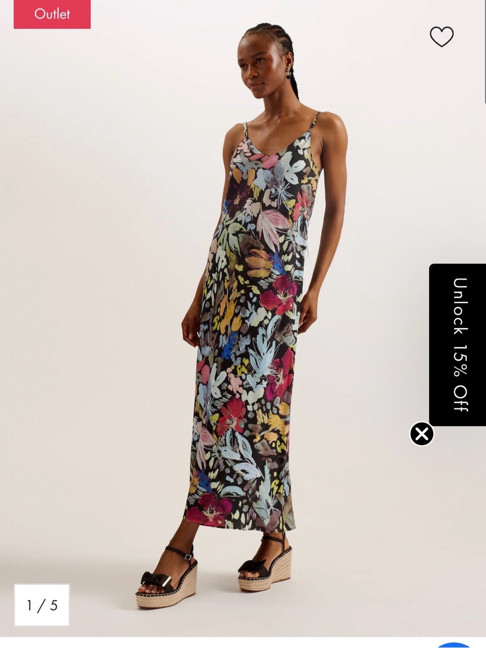 Ted Baker Adamela Black Floral Midi Slip Dress